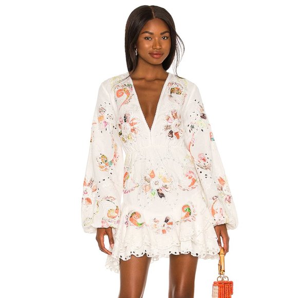 HEMANT & NANDITA Dresses & Skirts - NEW HEMANT AND NANDITA Cora Frilly Mini Dress Motley White Long Sleeve Medium M